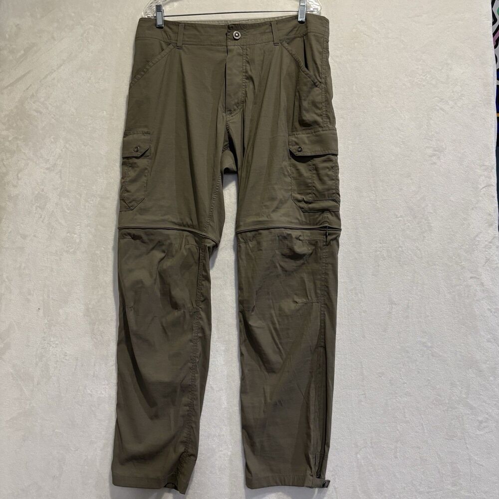 KUHL Renegade Convertible Stealth Pants Zip Off 36x32 Green Hiking Stretch Cargo
